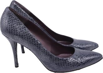 Stuart Weitzman Snake-Embossed Pointed Pumps in Navy Blue Leather