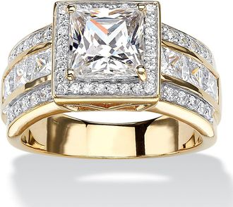 Palm Beach Jewelry 2.92 TCW Princess-Cut Cubic Zirconia Halo Engagement Ring in 18k Gold-plated