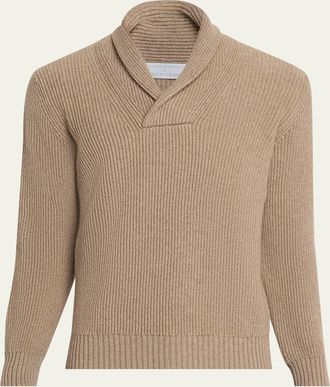Anderson & Sheppard Mens Cashmere Rib Shawl Sweater