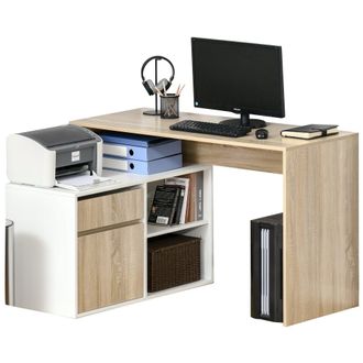Carter's L-Shaped Corner Computer Desk Study Table PC Work w/ Storage Shelf Drawer Office - Oak and White Office - CARTER | TJ Hughes
