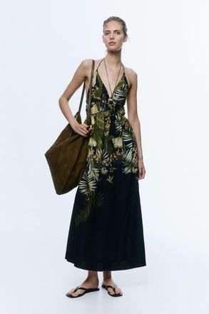 H&M Flared halterneck dress in Black/patterned at Nordstrom, Size Xx-Small
