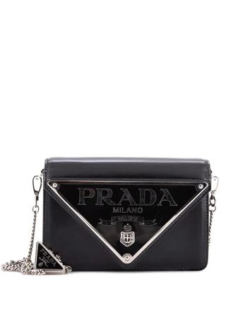 Prada Maxi Triangle Logo Chain Flap Bag Brushed Leather Small crossbody bag - Zwart