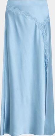Tanya Taylor Bethany Lace-Trim Satin Midi Skirt
