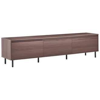 Beliani Mueble Tv Moderno Minimalista Aparador Patas De Metal Negro 3 Puertas Compartimento Marr&oacute;n Oscuro Nikea