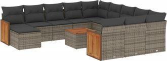 vidaXL Set Sof&aacute;s De Jard&iacute;n Con Cojines 13 Piezas Rat&aacute;n Sint&eacute;tico Gris Vidaxl