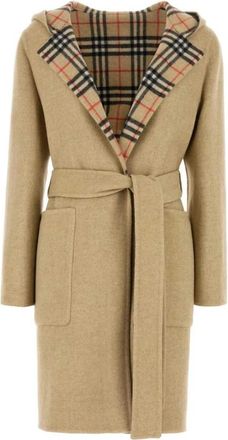Burberry Omkeerbare wollen capuchonjas met ceintuur - Dames - Jas met riem - Beige - XS - Wol - Jassen