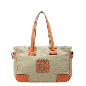 Loewe Pre-owned Anagram Canvas Leather Tote Bag - Dames - Vintage Shopper - Beige - ONE Size - Leer - Vintage
