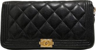 Chanel Boy Chanel Black Grained Calfskin Long Wallet (Bi-Fold) (Pre-Owned)