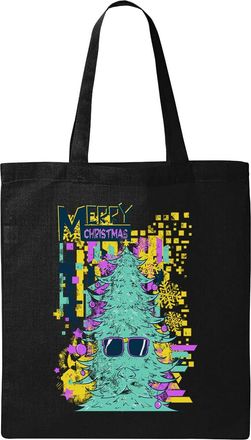Generic Merry Christmas Thug Glasses Christmas Tree Natural Ecological Cotton Tote Bag Black