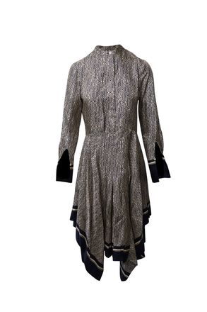 Chlo&eacute; Chloe Logo Pattern Print Dress in Beige Silk