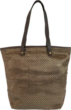 Herm&egrave;s Brown Polyester Leather Shoulder Bag Tote Bag (Pre-Owned)