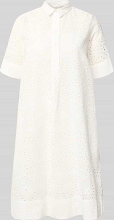 Milano Milano Italy Knielanges Hemdblusenkleid mit Lochmuster in Weiss, Gr&ouml;&szlig;e 36