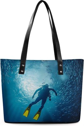 Generic Hawaii Diver And Fish Tote Bags for Women Cute Shoulder Purses Handbags