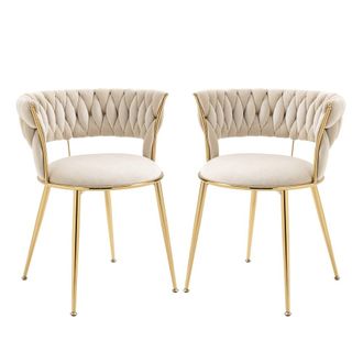 Urban Meuble Set de 2 sillas de comedor en terciopelo marfil con patas doradas