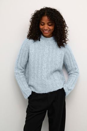 Kaffe KAnaja Cable Knit Funnel Neck Pullover in Celestial Blue Melange at Nordstrom, Size X-Large