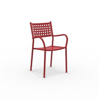 MondoViro Conjunto de 8 sillones de metal rojo con reposabrazos 53x53 cm 85h