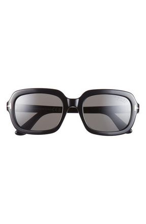 Tom Ford Lana 53mm Polarized Rectangular Sunglasses in Shiny Black /t/Logo /Polarized Smoke Lens at Nordstrom