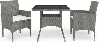vidaXL Muebles De Jard&iacute;n 3 Piezas Rat&aacute;n Sint&eacute;tico Y Vidrio Gris Vidaxl