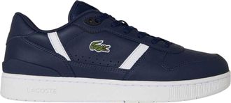 Lacoste Leren platte sneakers voor heren met T-clip (Marine / Wit)