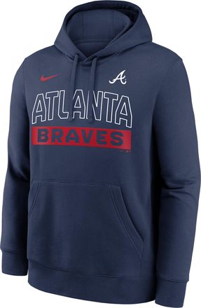 Nike Atlanta Braves Club Nike Mens MLB Pullover Hoodie in Blue | NKDK44BAW-2VW