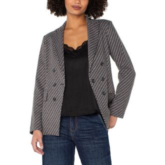 Liverpool L.A. Faux Double Breasted Blazer in Navy/Toffee Modern Check at Nordstrom Rack, Size Medium
