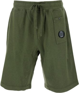 C.P. Company C. P. Company Green Shorts With Elastic Drawstring Waist And Logo Plaque On The Front In Cotton Man