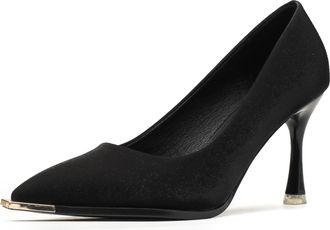 Generic Womens Satin Pointed Toe Stiletto Pumps with Gold Metallic Heel Classic Court Shoes for Bridal Wedding Reception & Formal Evening Party,Black 5cm,4.5 