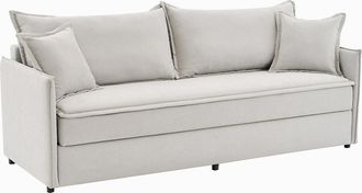 Vente-Unique Sof&aacute; cama de 3 plazas de tela beige con asiento de espuma viscoel&aacute;stica SERABA