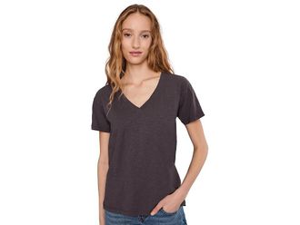 Mod-o-doc Short Sleeve V-Neck Boxy T-Shirts Womens Clothing Washed Ebony : LG (US 12-14), Cotton