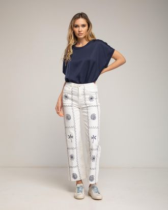 Tantra Straight fit jeans met geometrische patronen, schelpen en palmbomen