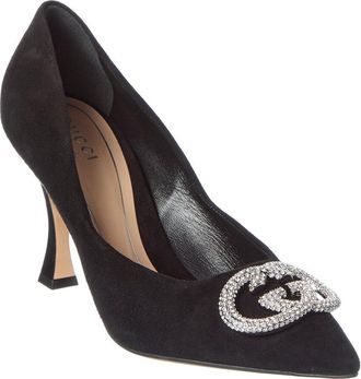 Gucci G Interlocking Suede & Crystal Pump