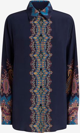 Etro Langes weites Seidenhemd mit platziertem Paisley-Print