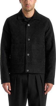 Mani&egrave;re De Voir Michel Suede Jacket With Revere Collar in Black at Nordstrom, Size Xx-Large