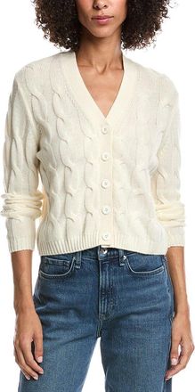 Forté Cashmere Wool & Cashmere-Blend Cable V-Neck Cardigan