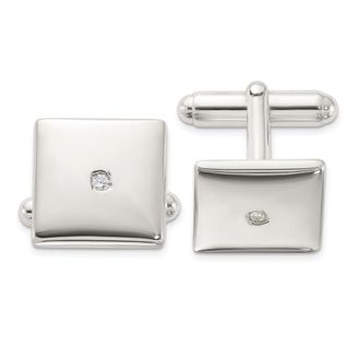 Diamond2Deal Sterling Silver Rhodium-plated Polished Cubic Zirconia Square Cuff Links