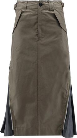 sacai Cotton Weather Rok - Dames - Midirokken - Groen - S - Katoen - Rokken