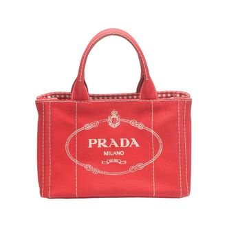 Prada Red Color Canvas Tote Bag (Pre-Owned)