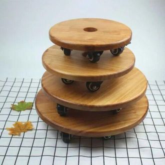 OEM Bandeja Universal Para Macetas Con Ruedas, Fabricada En Madera De Caucho, Bandeja Redonda Y Gruesa De Madera Maciza Con Base M&oacute;vil Para Macetas