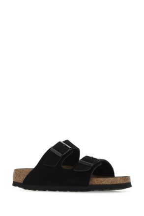 Birkenstock Unisex Black Suede Arizona Slippers Pelle Flat Shoes
