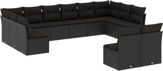 vidaXL Set De Sof&aacute;s De Jard&iacute;n 12 Piezas Cojines Rat&aacute;n Sint&eacute;tico Negro Vidaxl