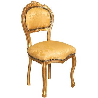 Biscottini International Silla madera Luis xvi 90x45x42 Sillón salón oro Silla comedor tapizada estilo retro francés Sillón dormitorio tela oro