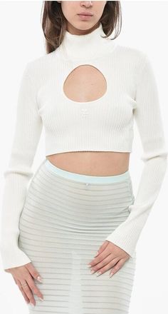 Courr&egrave;ges Ribbed Crop Top with Cut-Out size L