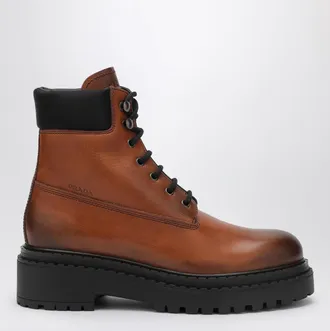 Prada Stivaletti color cognac in pelle e Re-Nylon