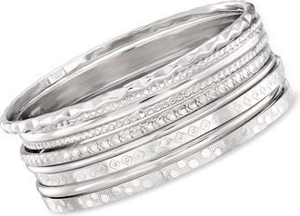 Ross-Simons Italian Sterling Silver Jewelry Set: 7 Assorted Texture Bangle Bracelets