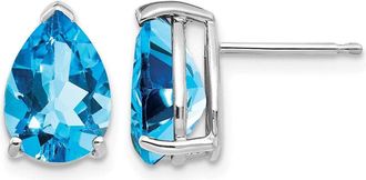 Diamond2Deal 14k White Gold 10x7mm Pear Blue Topaz Earrings