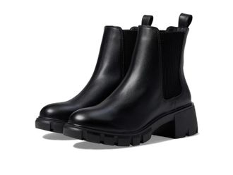 Steve Madden Hello Boots Womens Black Round Toe Lug Sole Ankle Chelsea HTAT1365