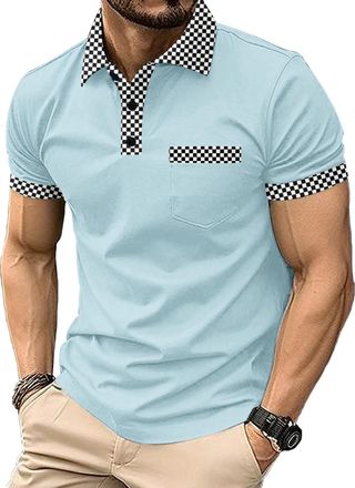 Generic Mens Polo Shirts Casual Short Sleeve Athletic T-Shirts Classic Contrast Collar Shirt with Pocket (UK, Alpha, 4XL, Regular, Regular, 10)