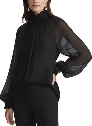 Lafayette 148 New York Hand-Smocked Ruffle Collar Blouse