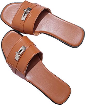 Generic Womens Beach Sandals Casual Hollow Out Flat Slippers Comfortable Retro Summer Footwear Lightweight Breathable Sandals for Ladies (Brown, 5)