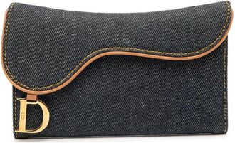 Dior Pre-owned Wallets, female, Blue, Size: ONE SIZE Pre-owned Saddle Wallet